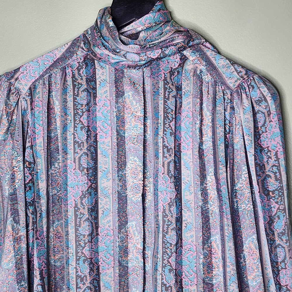 Vintage Sheer Blouse 8 Multi La Chine Classic Galinda Wang Scarf Sash Secretary
